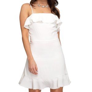 She And Sky Sleeveless Ruffle Neckline Mini Dress White Size Large NWT